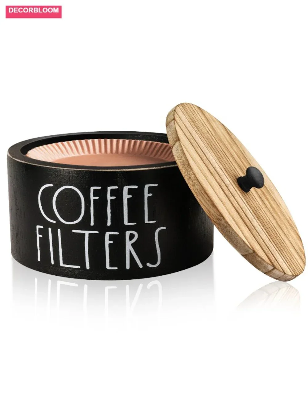 Solid Wood Coffee Filter Holder with Lid Farmhouse Kitchen Storage Canister